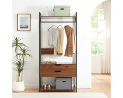 Kledingkast Larem met 2 lades 180x84x40 cm zwart en walnootkleurig [en.casa]