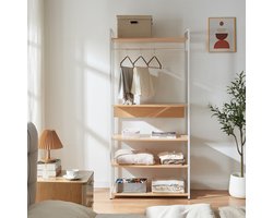 Kledingkast Larem met 5 planken 180x84x40 cm wit en eikenkleurig [en.casa]