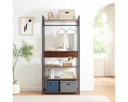 Kledingkast Larem met 5 planken 180x84x40 cm zwart en walnootkleurig [en.casa]