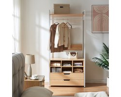 Kledingkast Larem met 6 vakken 180x84x40 cm wit en eikenkleurig [en.casa]