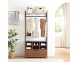 Kledingkast Larem met 6 vakken 180x84x40 cm zwart en walnootkleurig [en.casa]