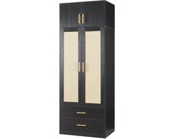 Kledingkast Larundi met deuren lades 216x80x52 cm zwart [en.casa]