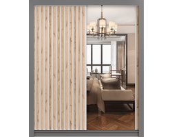 Kledingkast LINX 200 cm - 2-deurs schuifdeurkast met spiegel en houtlamellen - Moderne garderobekast voor slaapkamer of woonkamer (Grijs + Wit)