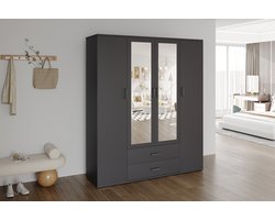 Kledingkast 'Marc' 4 deuren met 2 spiegels Donkergrijs + 2 lades