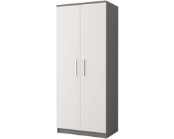 Kledingkast MARSALA Draaideurkast Garderobekast met planken en kledingstang - 2 deuren - 80x193x50 cm - MARSALA 2D (Grijs + Wit)
