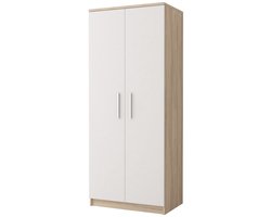 Kledingkast MARSALA Draaideurkast Garderobekast met planken en kledingstang - 2 deuren - 80x193x50 cm - MARSALA 2D (Sonoma + Wit)