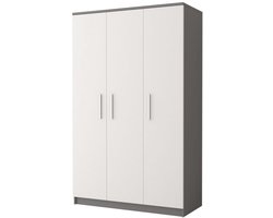 Kledingkast MARSALA Draaideurkast Garderobekast met planken en kledingstang - 3 deuren - 120x193x50 cm - MARSALA 3D (Grijs + Wit)