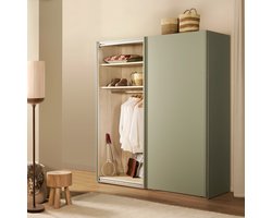 Kledingkast Menta - 200x217x67 cm (BxHxD) - Salie Groen - Plaatmateriaal - Metalen Greeplijsten - Schuifdeurkast