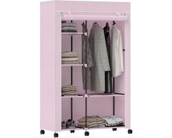 Kledingkast met 6 zwenkwielen- Kledingkasten Slaapkamer - Garderobekast - Stof met Metaal - Roze