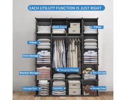 Kledingkast met 8 kubussen, garderobekast, steekreksysteem, kunststof kast met deuren en 1 hanger, diepere vakken dan normaal (45 cm vs. 35 cm) voor meer ruimte