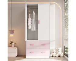 Kledingkast met deuren - Opbergkast Lade - Kleding Opbergen - Praktische indeling - 80x48x180 cm - Roze Wit