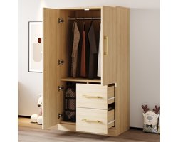 Kledingkast met dubbele deur en lades - Hout - 70 x 40 x 135 cm - naturel hout