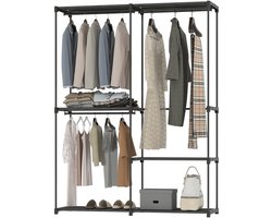 Kledingkast met Kledingstaven - Metalen Frame - Kledingrek - vrijstaande jas rek - stof planken - inkt zwart