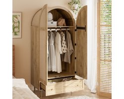 Kledingkast met lades - houten deuren met linnen bekleding - veel opbergruimte - slaapkamerkast - moderne opbergoplossing