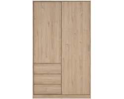 Kledingkast met Schuifdeur Naturel - 2-deurs met 3 lades - MDF - 118,5x60x200cm