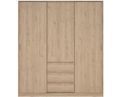 Kledingkast met Schuifdeur Naturel - 3-deurs met 3 lades - MDF - 177x60x200cm
