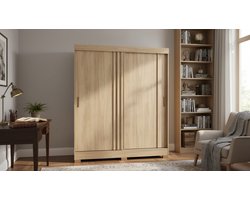 Kledingkast met Schuifdeuren – Casa Velluto AuroraFlex Garderobekast 159x200x48 cm Groen / Nature Shine – Moderne Slaapkamerkast met Laden, Legplanken en Kledingroede – Ruime Opbergkast met Omkeerbare Deuren