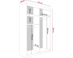 Kledingkast met Schuifdeuren en Spiegel Casa Velluto Lamaro Lux – Moderne Garderobe voor Slaapkamer en Hal – Wardrobe 167x205x59 cm – Wit & Eikenhout Artisanat Gold – Opbergkast met Laden en Planken