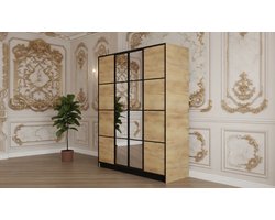 Kledingkast met Spiegel Casa Velluto GrandEden – Luxe 3-Deurs Schuifdeurkast voor Slaapkamer en Hal – Uitschuifbare Garderobe, 156,4x205x39 cm – Eiken Craft, Laden en Planken Inclusief, Push-to-Open-systeem