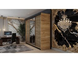 Kledingkast met Spiegel – Casa Velluto Malani Luxe Schuifdeurkast 200 cm – Grote Garderobekast met Schuifdeuren – Moderne Kledingkast Slaapkamer – Ambachtelijk Eiken Goud – 200x205x59 cm