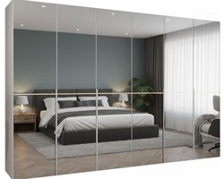 Kledingkast met spiegel - Draaideurkast - Kledingkast 300 x 202 x 52 cm - Moderne kledingkast Slaapkamer, Hal, Jeugdkamer - Witte handgreep Kasjmier - ALICANTE 3