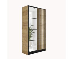Kledingkast met spiegel - Slaapkamerkast Vestibule - Opbergen Kleding - Uittrekbare kledingroede - 105x205x39cm - Ambachtelijke eik
