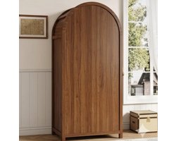 Kledingkast met Stoffen Deuren en Lade 79 x 50 x 175 cm – Garderobekast met Hangruimte en Rotan Details – Kleur B – Yesdeals