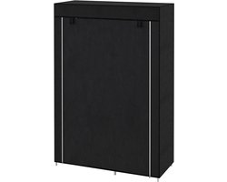 Kledingkast met veel opbergruimte – 6 planken, 1 hangstang – zwart non-woven