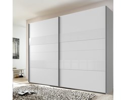 Kledingkast Mierlo - Hout - Wit - 225x208x65 cm (BxHxD) - Schuifdeuren - Hang-legkast - Met 4 Legplanken en 2 Roedes