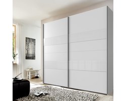 Kledingkast Mierlo - Hout - Wit - 225x236x65 cm (BxHxD) - Schuifdeuren - Hang-legkast - Met 4 Legplanken en 2 Roedes