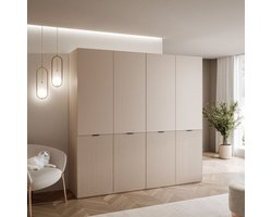 Kledingkast MINEWRA NOVA 200 – 4-deurs – Garderobekast slaapkamer – Draaideurkast / vouwdeurkast met legplanken en kledingroede – Beige