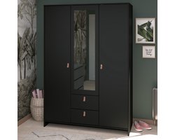 Kledingkast Minty 137cm, 3 deuren & 2 lades - zwart