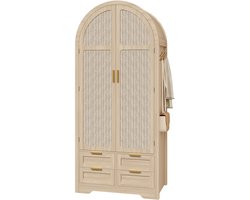 Kledingkast - Modern - Garderobekast met Gebogen Deuren - met Kledingstang en Laden - Hout - Wit