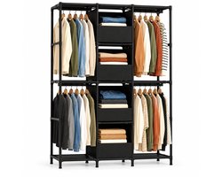 Kledingkast Modulair - Stoffen Kledingkast met Stalen Frame - Open Garderobekast - Montage zonder Gereedschap