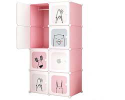 kledingkast-Modulaire kinderkledingkast stevige plastic opbergkast- Cartoon design-Geurloos - Eenvoudige montage -Ruimtebesparend voor de kinderkamer
