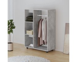 Kledingkast Opbergkast - Garderobekast Hout - Kleding Opbergen - Verrijdbaar Ontwerp - 80x40x110 cm - Beton Grijs
