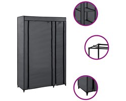 Kledingkast | Opbergkast | Garderobekast opvouwbaar 110x45x175 cm stof grijs
