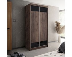 Kledingkast-Opbergkast-Kledingkasten Slaapkamer-Kleding Kast-Roedestang-Legplanken-Schuifdeurkast-donker eiken zwart 100 cm