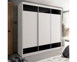 Kledingkast-Opbergkast-Kledingkasten Slaapkamer-Kleding Kast-Roedestang-Legplanken-Schuifdeurkast-wit zwart 250 cm