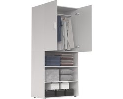 Kledingkast - opbergkast - legplanken en hanggedeelte - 80 cm breed - wit