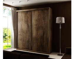 Kledingkast-Opbergkast-Spiegel-Kledingkasten Slaapkamer-Kleding Kast-Roedestang-Legplanken-Schuifdeurkast-Amo donker eiken Eiken 150 cm