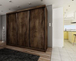 Kledingkast-Opbergkast-Spiegel-Kledingkasten Slaapkamer-Kleding Kast-Roedestang-Legplanken-Schuifdeurkast-Amo donker eiken Eiken 250 cm