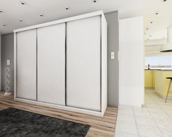 Kledingkast-Opbergkast-Spiegel-Kledingkasten Slaapkamer-Kleding Kast-Roedestang-Legplanken-Schuifdeurkast-Amo Wit 250 cm