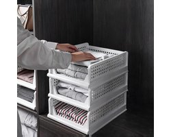 Kledingkast Organizer 3 Laags – Stapelbare Opbergdozen voor Kleding en Textiel – Opvouwbare Kast Opberger – Ruimtebesparend Systeem 43×32,5×18,5 cm