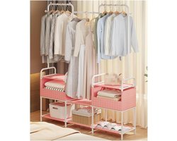 Kledingkast Organizer - Kledingrek Garderobekast - Kleding Opbergen - Robuust Metalen Frame - 59 x 34 x 12 cm - Roze