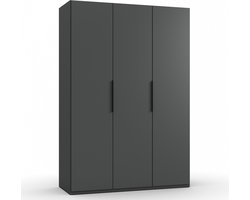 Kledingkast Oss - Hout - Grijs - 150x216x58 cm (BxHxD) - Draaideurkast - 3 Deuren - Hang-legkast