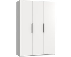 Kledingkast Oss - Hout - Wit - 150x216x58 cm (BxHxD) - Draaideurkast - 3 Deuren - Hang-legkast - Zwarte handgrepen
