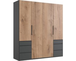 Kledingkast Oss - Spaanplaat - Naturel - 200x236x58 cm (BxHxD) - Draaideurkast - 4 Deuren - 6 Laden - Hang-legkast