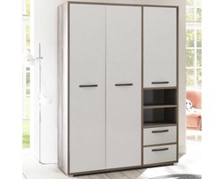 Kledingkast Petrus | 138 X 57 X 201 Cm | Wit En Bruin - Emob - Kinder Kledingkast - Wit - Spaanplaat