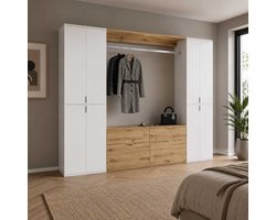 Kledingkast Projekt X Emob - Wit, Artisan Oak, Hoogglans - 212x193x34 Cm